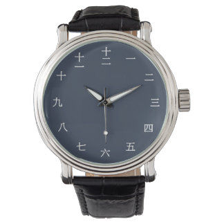 Reloj De Pulsera Carácter azul marino chino blanco Numerales