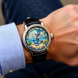 Reloj De Pulsera Característica náutica decorativa Ancla Paisaje co