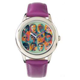 Reloj De Pulsera Caras audaces y coloridas celebrando la individual
