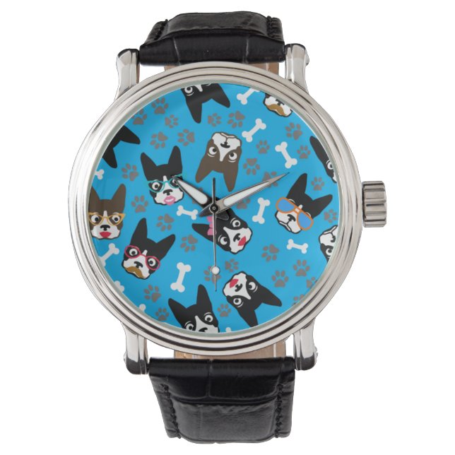 Reloj De Pulsera Caras divertidas de mustache de Boston Terrier (Anverso)