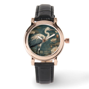 Reloj De Pulsera Cárcel azul y loto de la escena botánica vintage