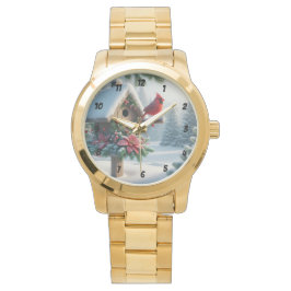 Reloj De Pulsera Cardenal de invierno en un hogar festivo