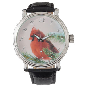 Reloj De Pulsera Cardenal en árbol de la nieve desechada