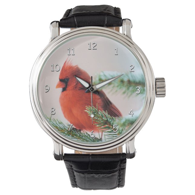 Reloj De Pulsera Cardenal en árbol de la nieve desechada (Anverso)