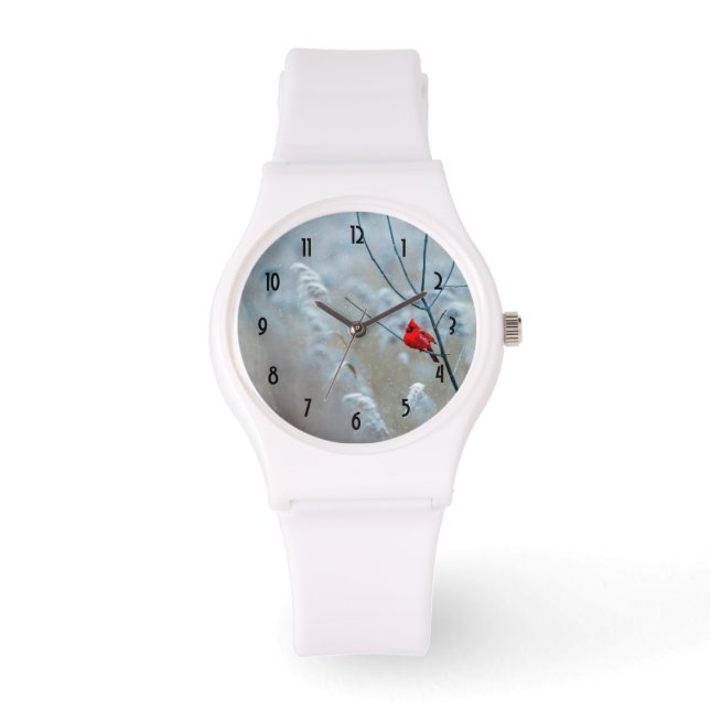 Reloj De Pulsera Cardenal rojo en Navidades de fotografía de natura (Anverso)