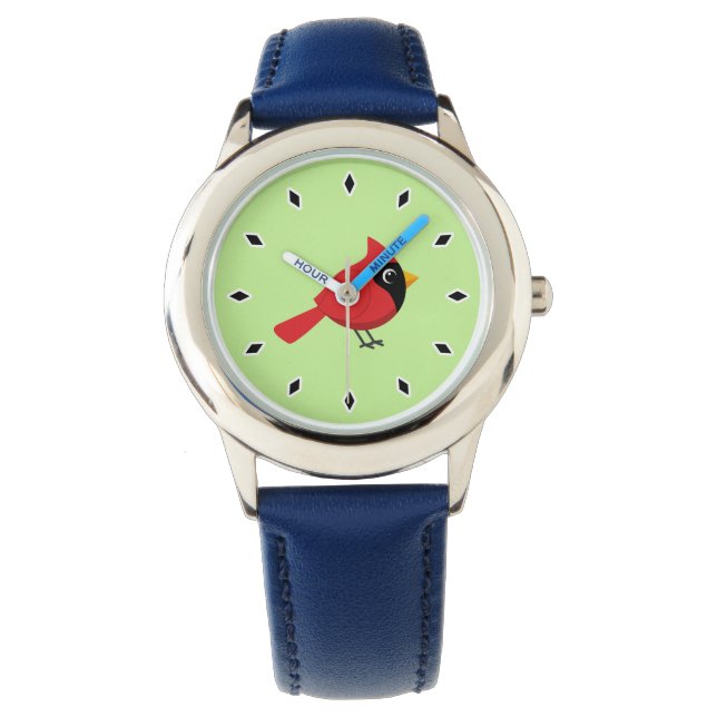Reloj De Pulsera Cardenal rojo Personalizado con flores (Anverso)