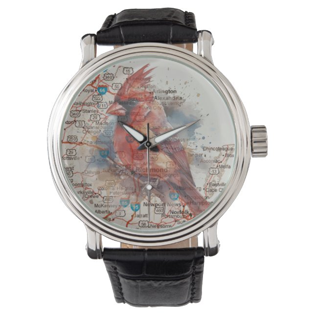 Reloj De Pulsera Cardenal sobre la hoja de ruta de Virginia (Anverso)