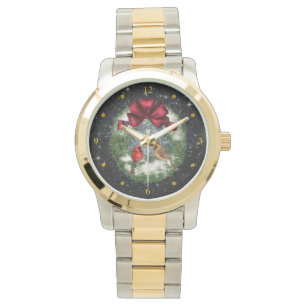 Reloj De Pulsera Cardenales ~ Navidades Wreath ~ cielo nocturno ~ W