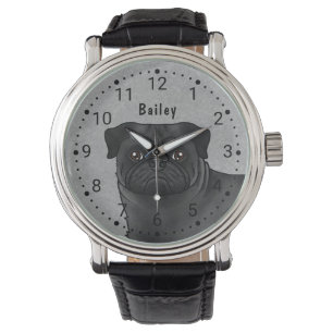 Reloj De Pulsera Caricatura de perro negro con el nombre gris
