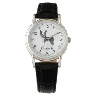 Reloj De Pulsera Caricatura del Terrier de Boston Negro Y Blanco Pe