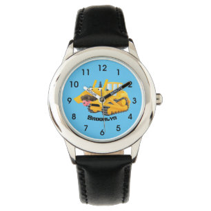 Reloj De Pulsera Caricatura graciosa amarilla con bulldozer