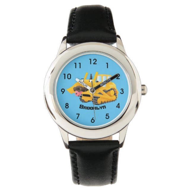 Reloj De Pulsera Caricatura graciosa amarilla con bulldozer (Anverso)