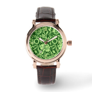 Reloj De Pulsera Carnación Art Nouveau Damask, verde forestal