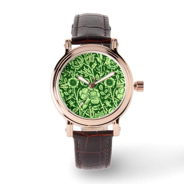 Reloj De Pulsera Carnación Art Nouveau Damask, verde forestal (Anverso)