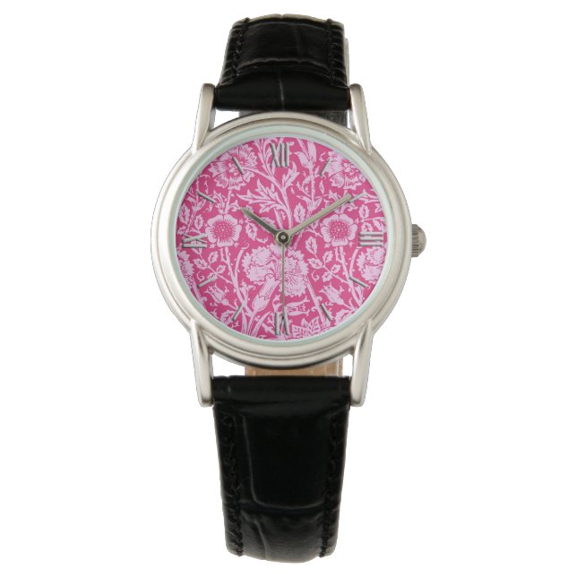 Reloj De Pulsera Carnación modernista Damasco, rosa de Fuchsia (Anverso)