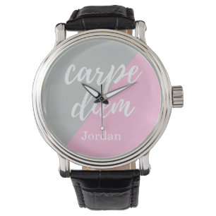 Reloj De Pulsera "Carpe Diem" Graduación Gris Rosa Personalizada