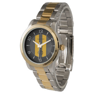 Reloj De Pulsera Carreras Amarilla personalizada Stripes Carbon Sty