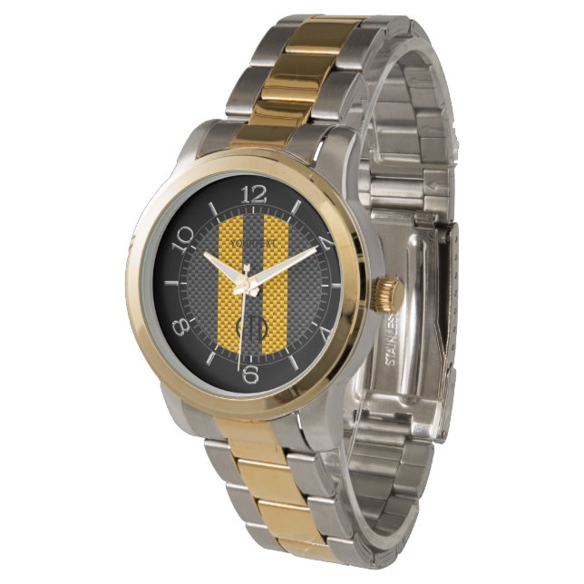 Reloj De Pulsera Carreras Amarilla personalizada Stripes Carbon Sty (Angular)