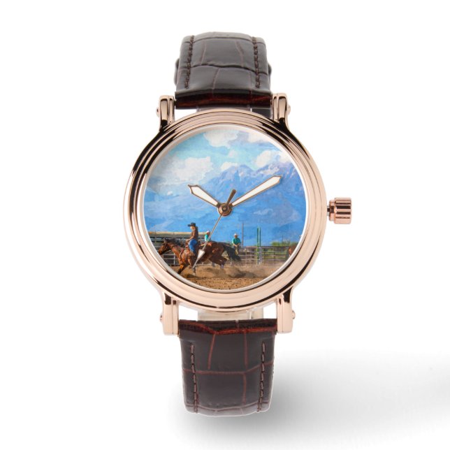 Reloj De Pulsera Carreras de barril femenina de rodeo hace estragos (Anverso)