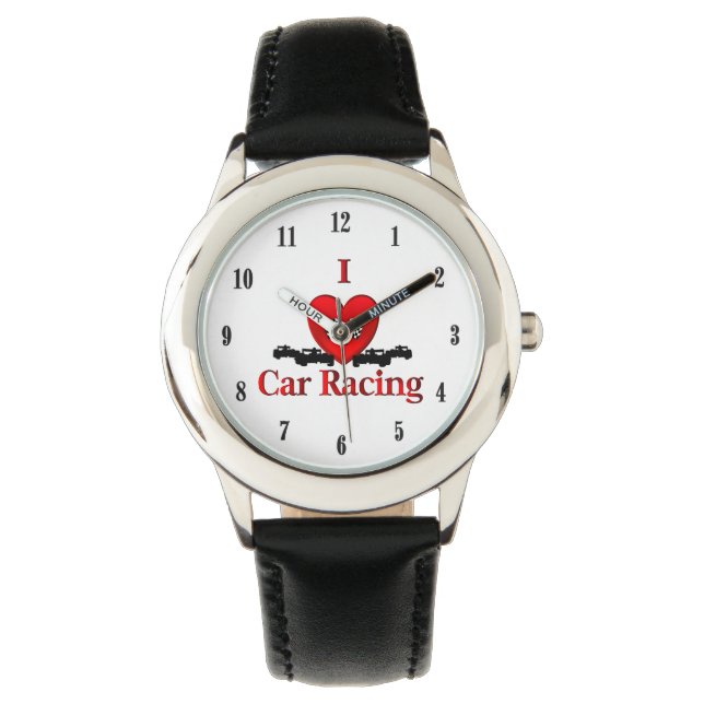 Reloj De Pulsera Carreras de coches de corazón números negros (Anverso)