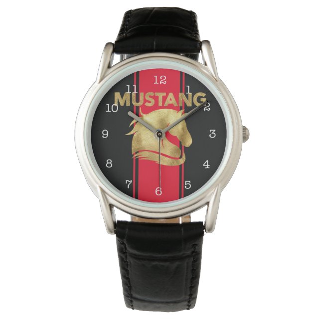 Reloj De Pulsera Carreras Roja de moda Stripes Gold Mustang (Anverso)