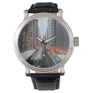 Reloj De Pulsera Carril elevado en Chicago céntrica sobre Wabash