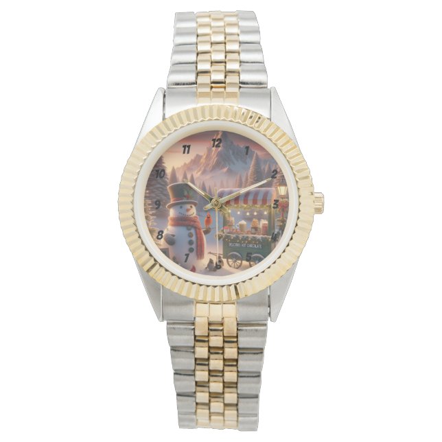 Reloj De Pulsera Carro de chocolate caliente de Snowman, el inviern (Anverso)