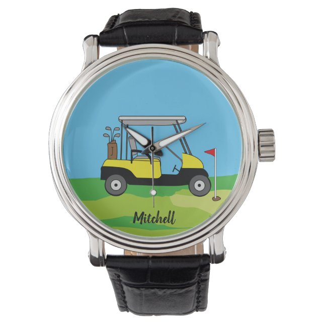 Reloj De Pulsera Carro de golf y campo verde personalizado (Anverso)