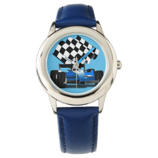 Reloj De Pulsera Carro de raza azul con bandera verificada
