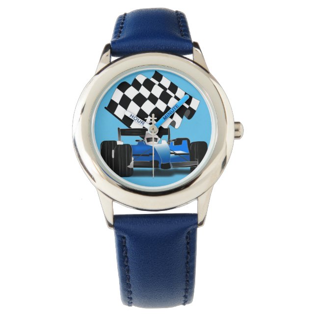 Reloj De Pulsera Carro de raza azul con bandera verificada (Anverso)