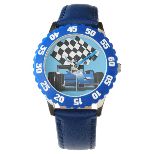 Reloj De Pulsera Carro de raza azul con bandera verificada (Anverso)