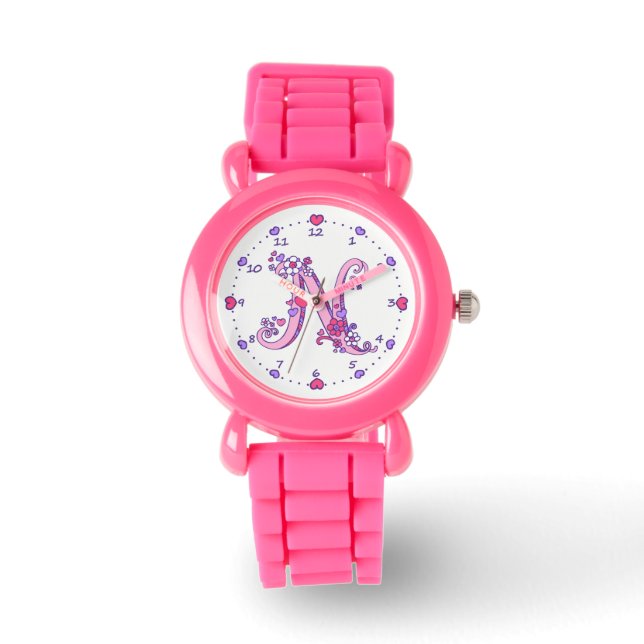 Reloj De Pulsera Carta N chicas personalizados en monograma rosa (Anverso)