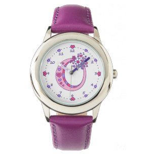 Reloj De Pulsera Carta O chicas personalizados en monograma rosa