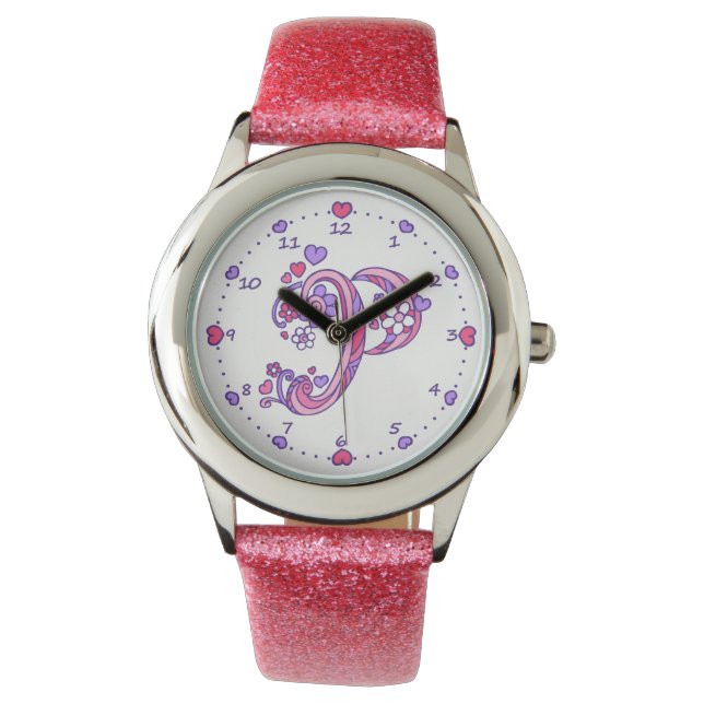 Reloj De Pulsera Carta P monograma rosa chica personalizado (Anverso)