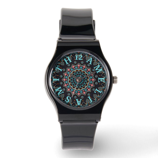 Reloj De Pulsera Carta personalizada Dial Boho Mandala Art (Anverso)