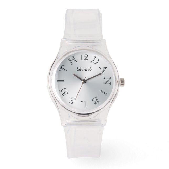 Reloj De Pulsera Carta Personalizada Dial Plateado Gradiente (Anverso)