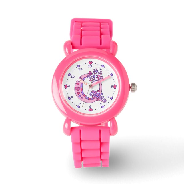Reloj De Pulsera Carta Q Monograma rosa chica personalizado (Anverso)