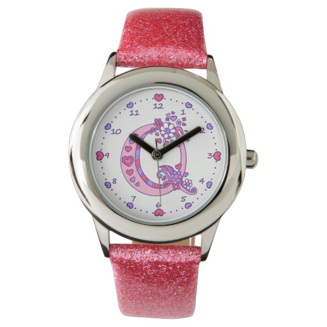 Reloj De Pulsera Carta Q Monograma rosa chica personalizado (Anverso)