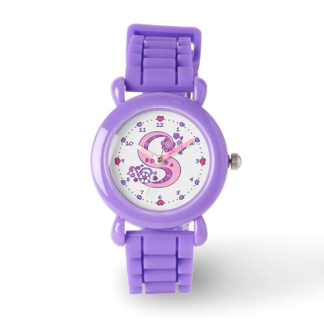 Reloj De Pulsera Carta S chicas personalizados en monograma rosa (Anverso)