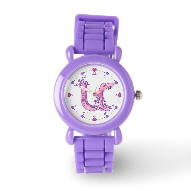 Reloj De Pulsera Carta U monograma rosa chica personalizado (Anverso)