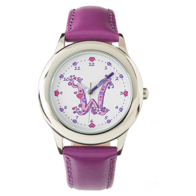 Reloj De Pulsera Carta W monograma rosa chica personalizado (Anverso)