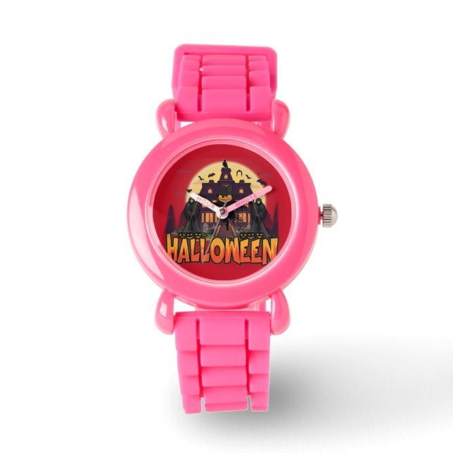 Reloj De Pulsera Casa de calabaza asustada, Halloween (Anverso)