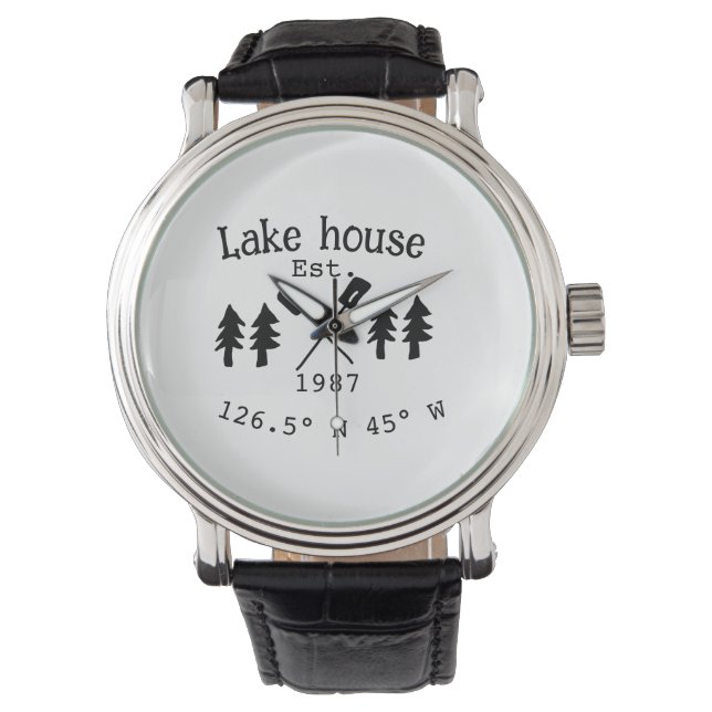 Reloj De Pulsera Casa del lago. Fecha año personalizado coordenadas (Anverso)
