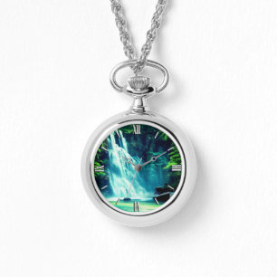 Reloj De Pulsera Cascada serena en azul pálido y verde