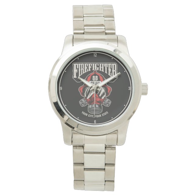Reloj De Pulsera Casco del departamento de bomberos personalizado p (Anverso)