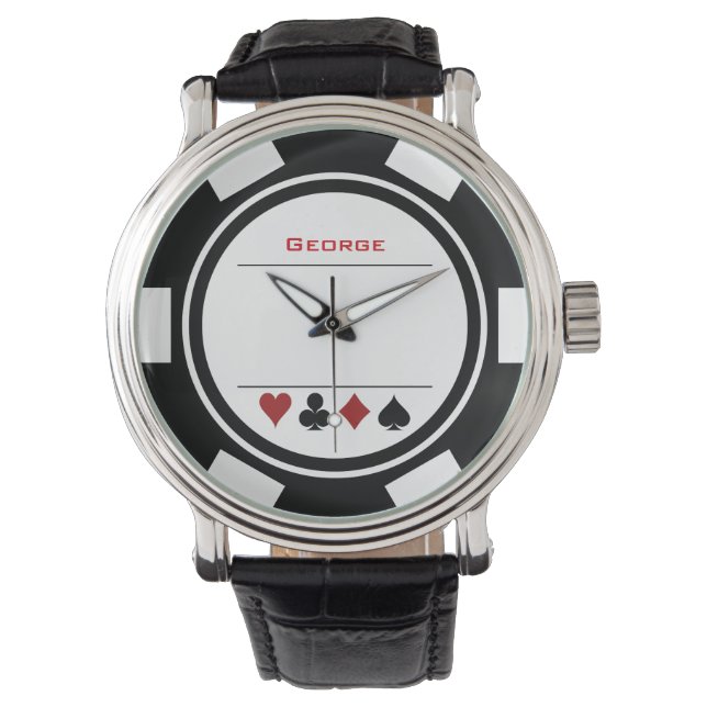 Reloj De Pulsera Casino Chip Las Vegas Blanco Negro (Anverso)