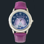 Reloj De Pulsera Castillo de cuento de hadas y unicornio personaliz<br><div class="desc">Paisaje de cuento de hadas con castillo y reloj de chica personalizado de unicornio.</div>