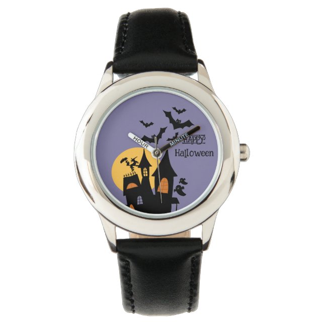 Reloj De Pulsera Castillo Embrujado , Espeluznante , Feliz Hallowee (Anverso)