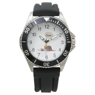 Reloj De Pulsera castor marrón con casco de seguridad y chainsaw