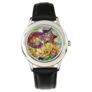 RELOJ DE PULSERA CAT CON RIBÓN ROJO Y FLORES